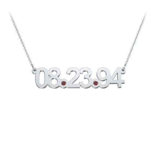 Date Necklace with Birthstones – Sterling Silver with Garnet