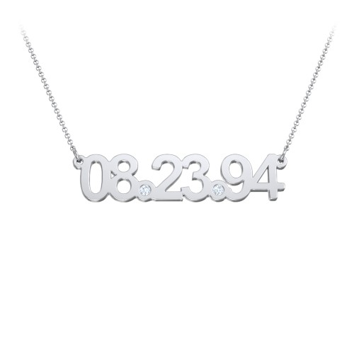 Date Necklace with Birthstones – Sterling Silver with Aquamarine