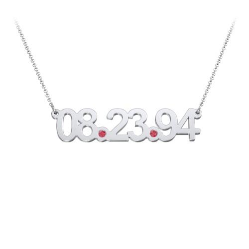 Date Necklace with Birthstones – Sterling Silver with Garnet