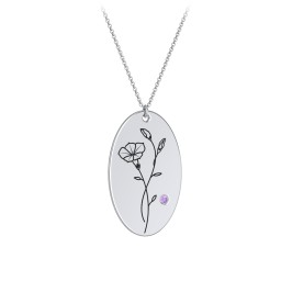 September Birth Flower Disc Necklace with Gemstone in 925 Sterling Silver with Amethyst