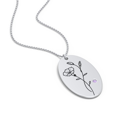 September Birth Flower Disc Necklace with Gemstone – Sterling Silver with Amethyst
