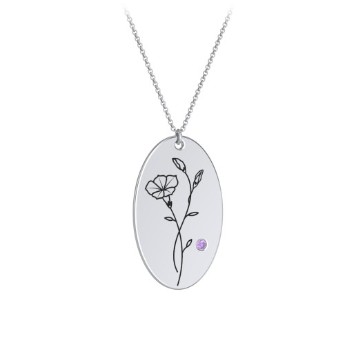 September Birth Flower Disc Necklace with Gemstone – Sterling Silver with Amethyst