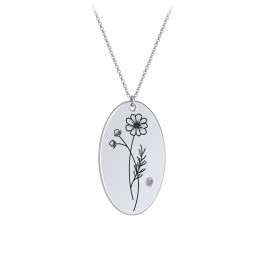 October Birth Flower Disc Necklace with Gemstone in 925 Sterling Silver with Alexandrite