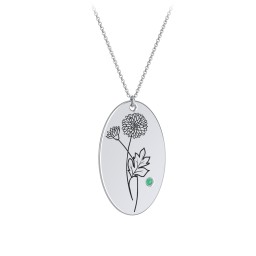 November Birth Flower Disc Necklace with Gemstone in 925 Sterling Silver with Emerald