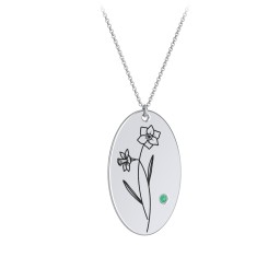 December Birth Flower Disc Necklace with Gemstone