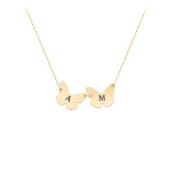 Engravable 2 Butterfly Charms Necklace in 10K Solid Yellow Gold