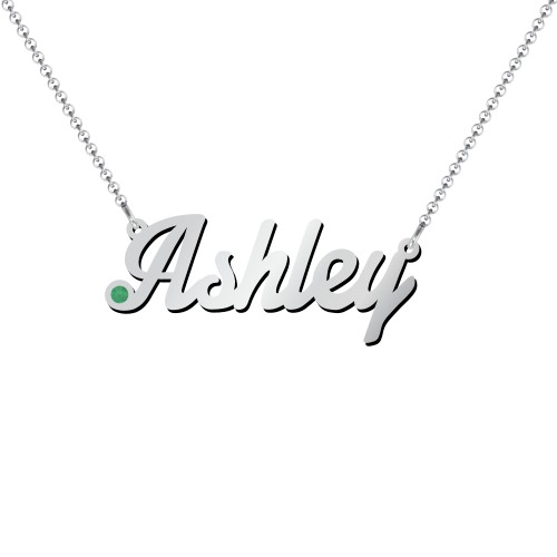 Personalized Birthstone Name Necklace – Sterling Silver with Emerald