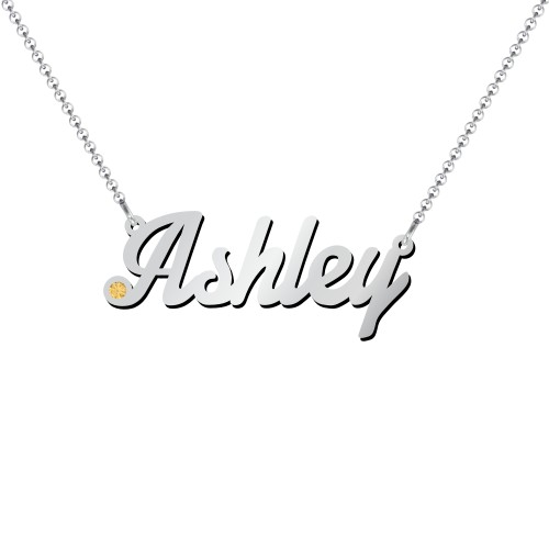 Personalized Birthstone Name Necklace – Sterling Silver with Citrine