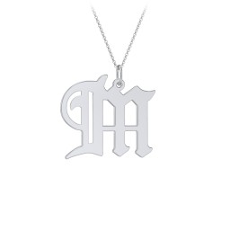 Gothic Initial Pendant Necklace - M in 925 Sterling Silver