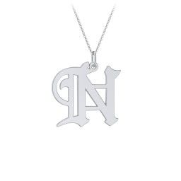 Gothic Initial Pendant Necklace - N in 925 Sterling Silver