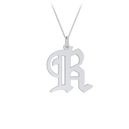 Gothic Initial Pendant Necklace - R in 925 Sterling Silver