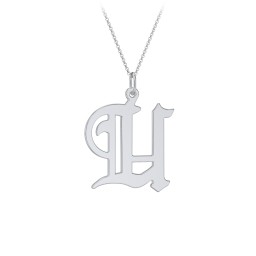 Gothic Initial Pendant Necklace - U in 925 Sterling Silver