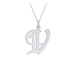 Gothic Initial Pendant Necklace - V – Sterling Silver