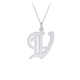 Gothic Initial Pendant Necklace - V in 925 Sterling Silver
