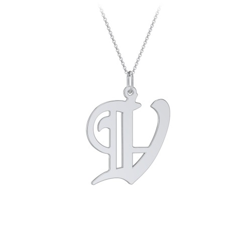 Gothic Initial Pendant Necklace - V – Sterling Silver