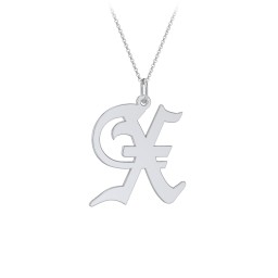Gothic Initial Pendant Necklace - X in 925 Sterling Silver