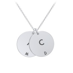 Initial and Date Engravable Disc Necklace - 2 in 925 Sterling Silver