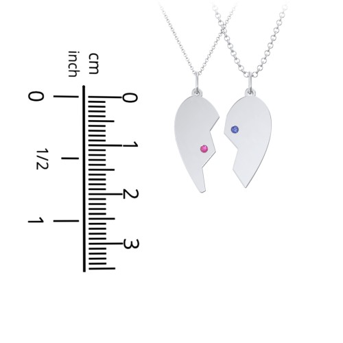 Engravable Split Heart Couples Necklace Set with Birthstones