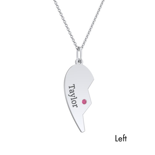 Engravable Split Heart Couples Necklace Set with Birthstones