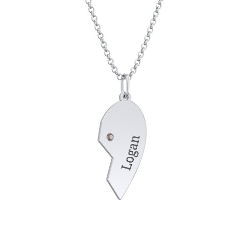 Engravable Split Heart Couples Necklace Set with Birthstones – Sterling Silver with Smokey Quartz