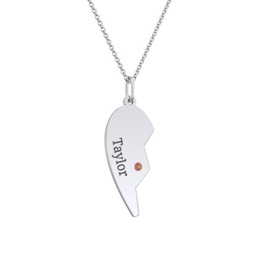 Engravable Split Heart Couples Necklace Set with Birthstones – Sterling Silver with Garnet
