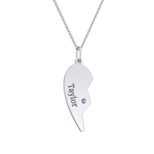 Engravable Split Heart Couples Necklace Set with Birthstones – Sterling Silver with Smokey Quartz