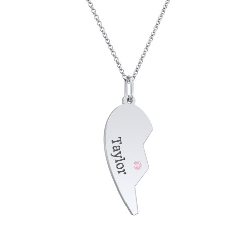 Engravable Split Heart Couples Necklace Set with Birthstones – Sterling Silver with Pink Tourmaline