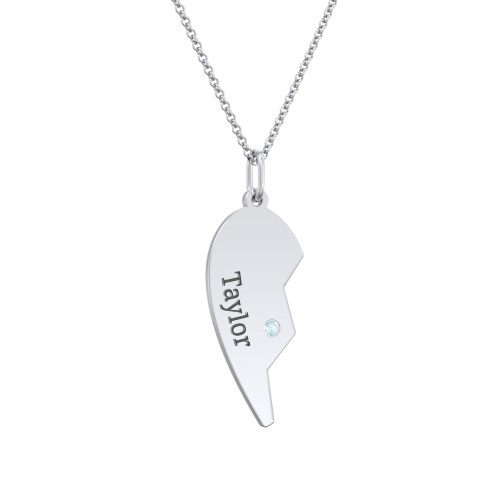 Engravable Split Heart Couples Necklace Set with Birthstones – Sterling Silver with Blue Topaz