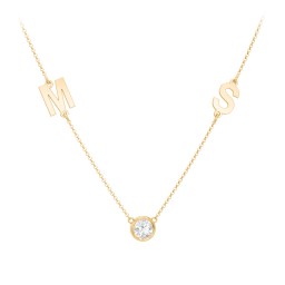 Personalized Initials Necklace with Bezel Set Birthstone