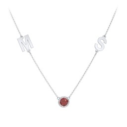 Personalized Initials Necklace with Bezel Set Birthstone in 925 Sterling Silver