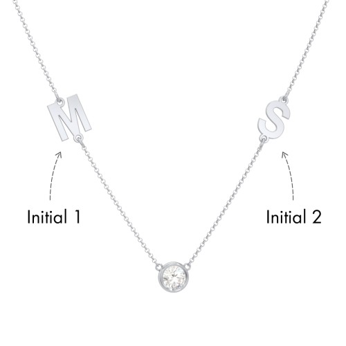 Personalized Initials Necklace with Bezel Set Birthstone