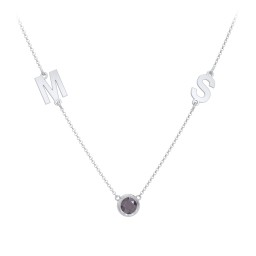 Personalized Initials Necklace with Bezel Set Birthstone in 925 Sterling Silver with Alexandrite