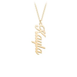 Personalized Vertical 1 Name Necklace in Glamorous Font in 10K Solid Yellow Gold