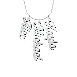 Personalized Vertical 3 Names Necklace in Glamorous Font in 925 Sterling Silver