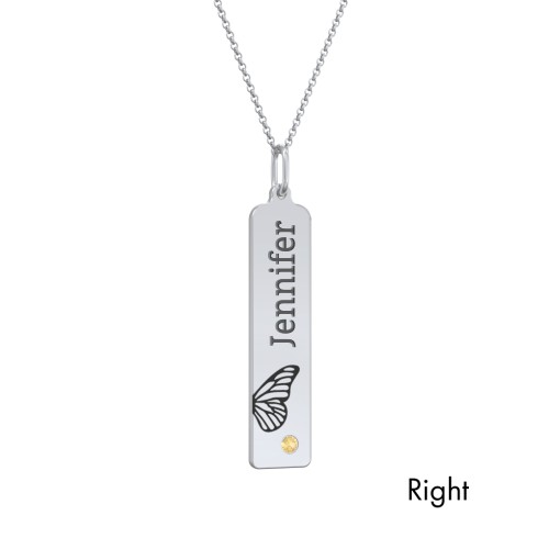 Engravable Butterfly Bar Necklace Set with Birthstones – Sterling Silver with Citrine