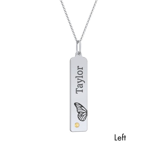 Engravable Butterfly Bar Necklace Set with Birthstones – Sterling Silver with Citrine