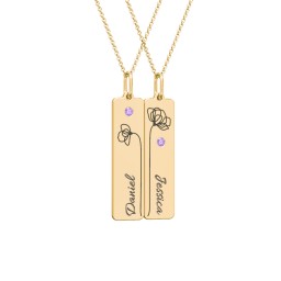 Engravable Floral Bar Necklace Set with Birthstones