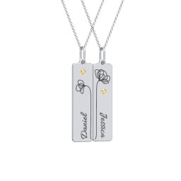 Engravable Floral Bar Necklace Set with Birthstones in 925 Sterling Silver with Citrine
