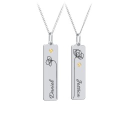 Engravable Floral Bar Necklace Set with Birthstones in 925 Sterling Silver with Citrine