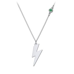 Lightning Bolt Charm Necklace with Gemstone in 925 Sterling Silver with Emerald