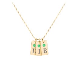 Small Initial 3 Tag Necklace with Birthstone