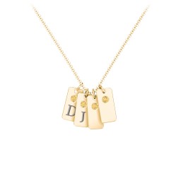Small Initial 4 Tag Necklace with Birthstone in 18K Gold Plated Silver with Citrine and Fancy Pink Premium Zirconia