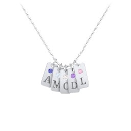 Small Initial 5 Tag Necklace with Birthstone