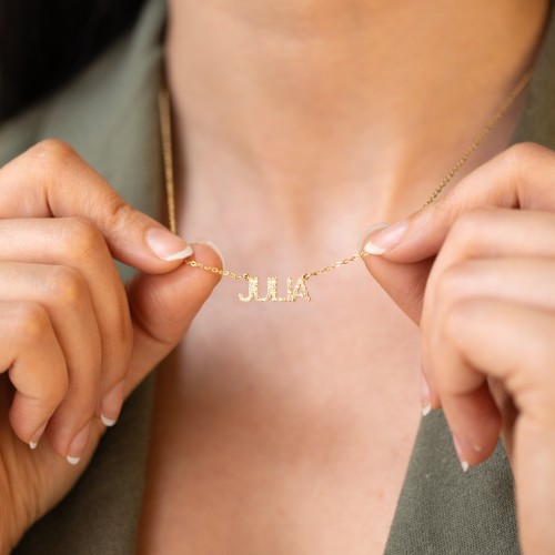 Personalized Pavé Name Necklace – 18K Gold Plated Silver