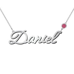 Script Name Necklace with Birthstone