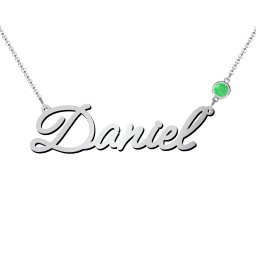 Script Name Necklace with Birthstone