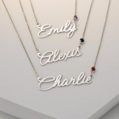 Script Name Necklace with Birthstone