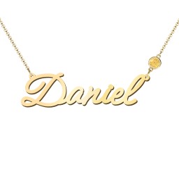 Script Name Necklace with Birthstone in 18K Gold Plated Silver with Citrine