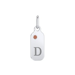 Duchess Dog Tag Initial Charm with Accent Stone in 925 Sterling Silver with Garnet, Amethyst Premium Zirconia, Fancy Blue Premium Zirconia, and Green Premium Zirconia