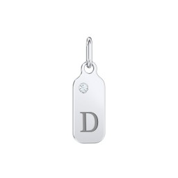 Duchess Dog Tag Initial Charm with Accent Stone in 925 Sterling Silver with Aquamarine, Amethyst Premium Zirconia, Fancy Blue Premium Zirconia, and Green Premium Zirconia